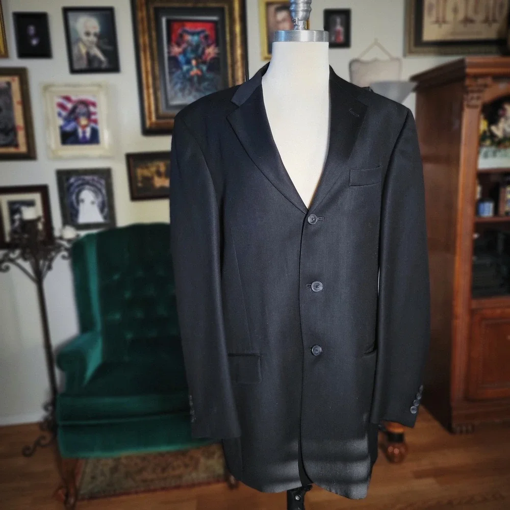 Perry Ellis Portfolio‎ Blazer Black Mens 3 Button Sport Coat Jacket Professional